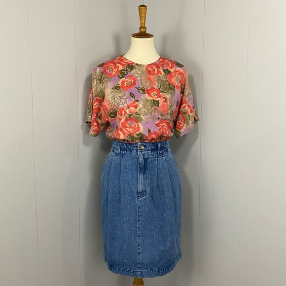 Vintage 90's Eddie Bauer Pleated Denim Pencil Skirt - Picture 5 of 11
